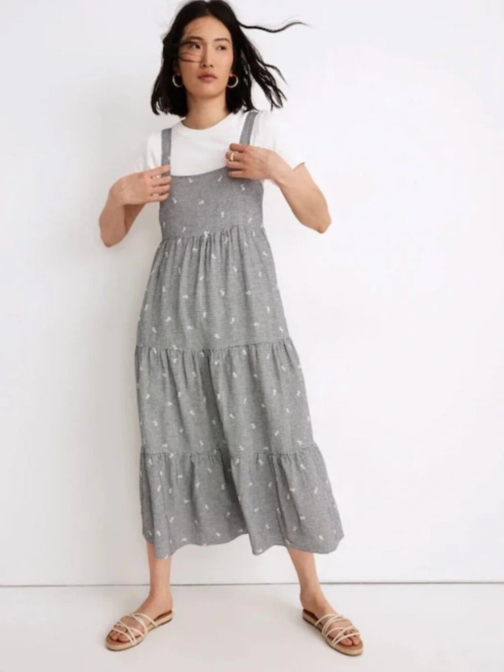 Madewell Linen Embroidered Floral Tiered Midi Dress (Plus Size 3X)